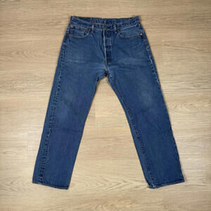 Men's Classic Blue Denim Jeans‎ Casual Pants 35x32" Distressed SEE PICS